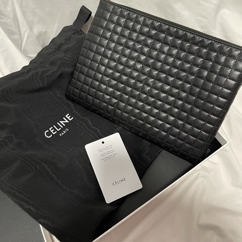 Celine C Charm Quilted Pouch Bag